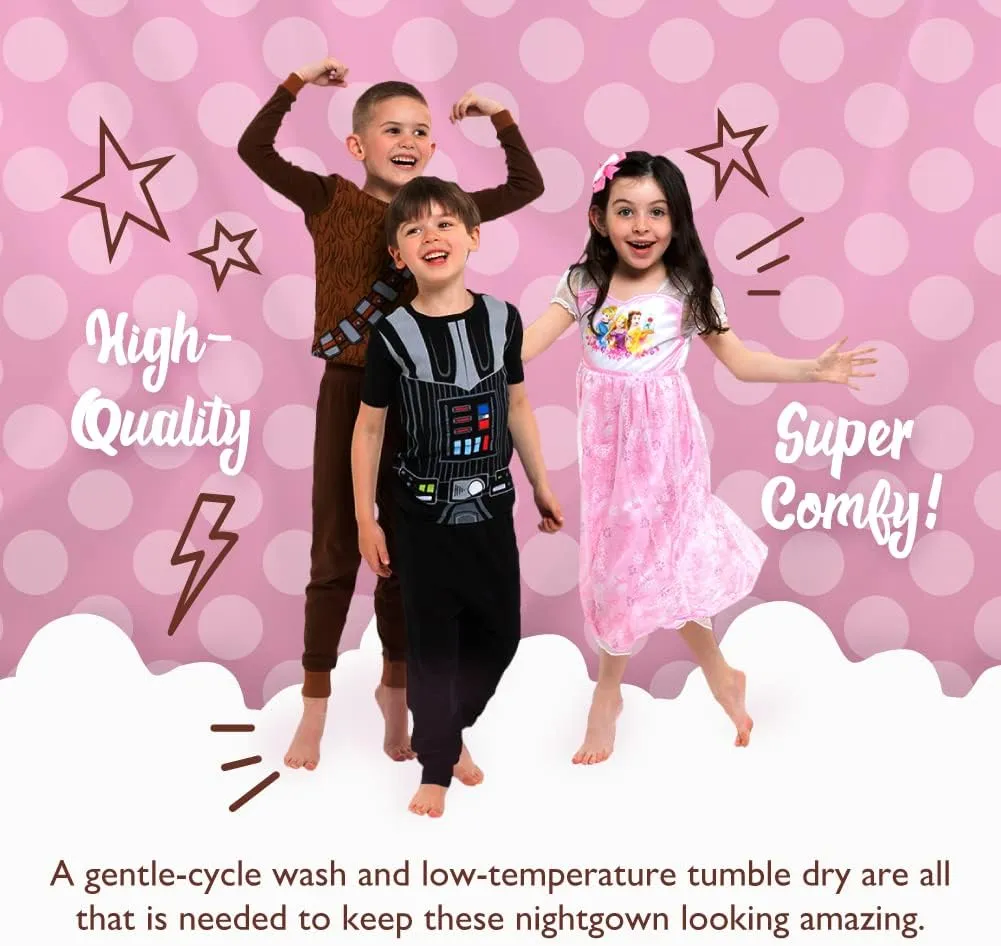 Disney Girls' 3-Pack Nightgowns, Soft & Cute Pajamas for Kids