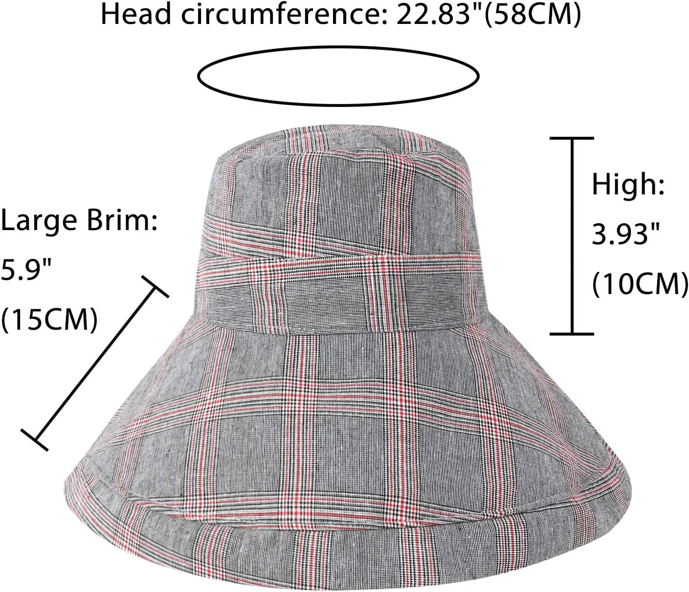 DOCILA Stylish Bucket Hats for Women Foldable Outdoor Plaid Fisherman Sun/Rain Cap with Chin Strap