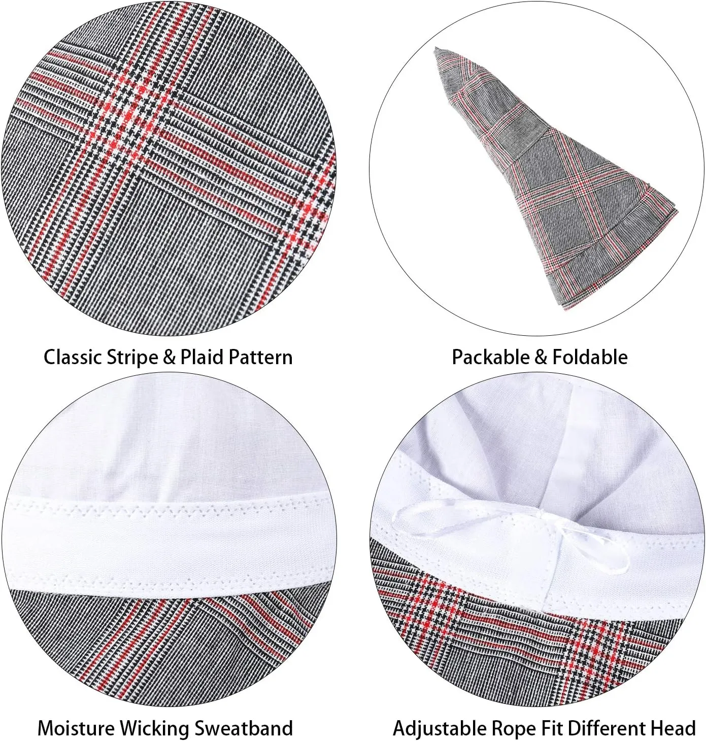 DOCILA Stylish Bucket Hats for Women Foldable Outdoor Plaid Fisherman Sun/Rain Cap with Chin Strap