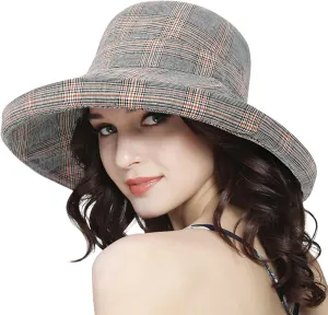 DOCILA Stylish Bucket Hats for Women Foldable Outdoor Plaid Fisherman Sun/Rain Cap with Chin Strap