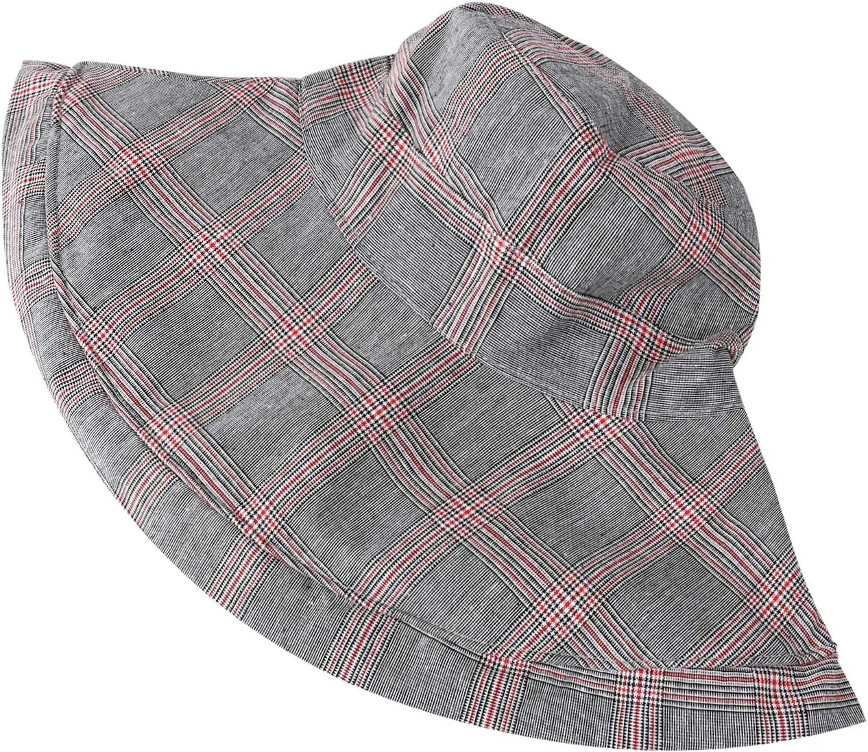 DOCILA Stylish Bucket Hats for Women Foldable Outdoor Plaid Fisherman Sun/Rain Cap with Chin Strap