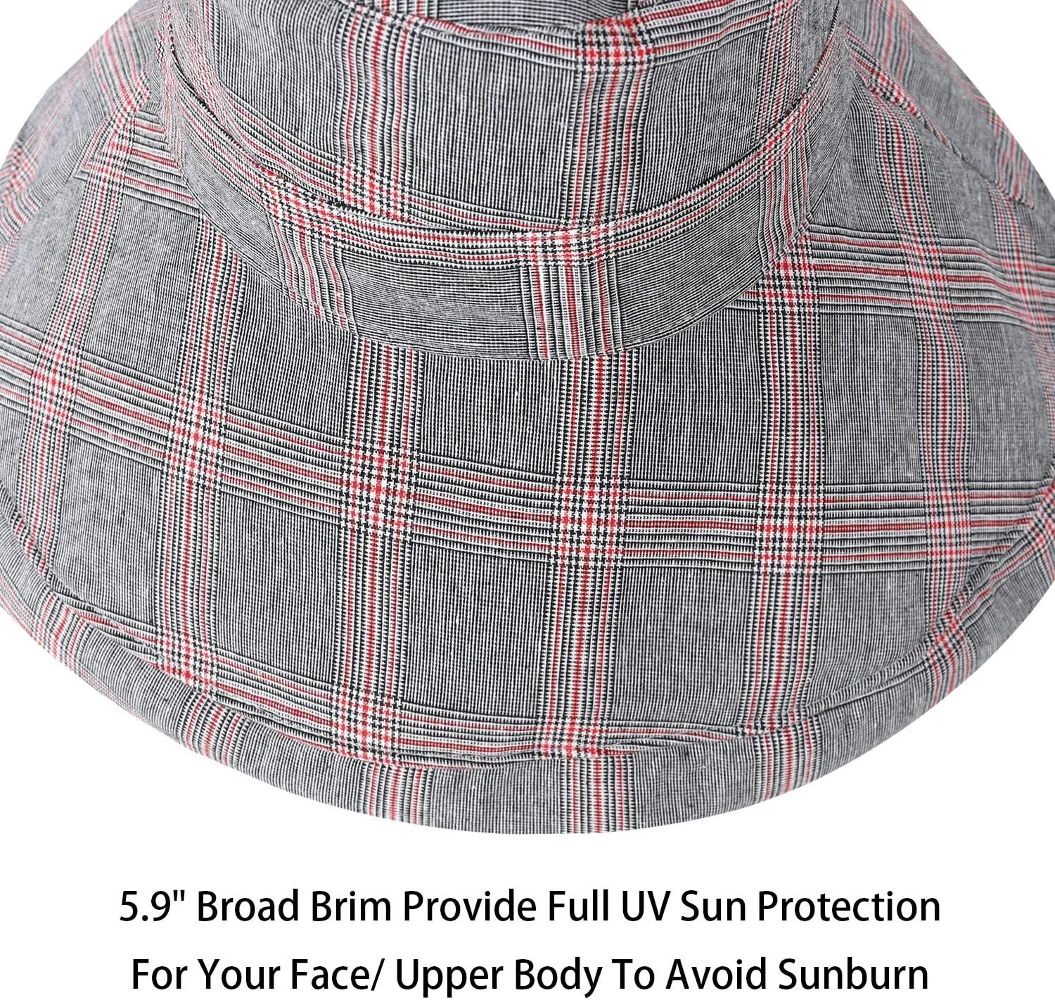 DOCILA Stylish Bucket Hats for Women Foldable Outdoor Plaid Fisherman Sun/Rain Cap with Chin Strap