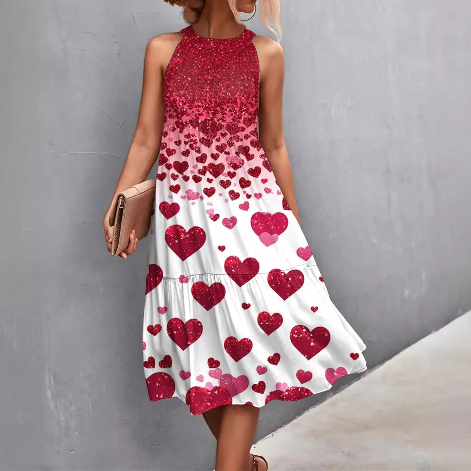 Dresses for Women 2025 Sleeveless Floral Print Tank Dresses Hanging Neck Splicing Midi Dresses Loose Sundresses