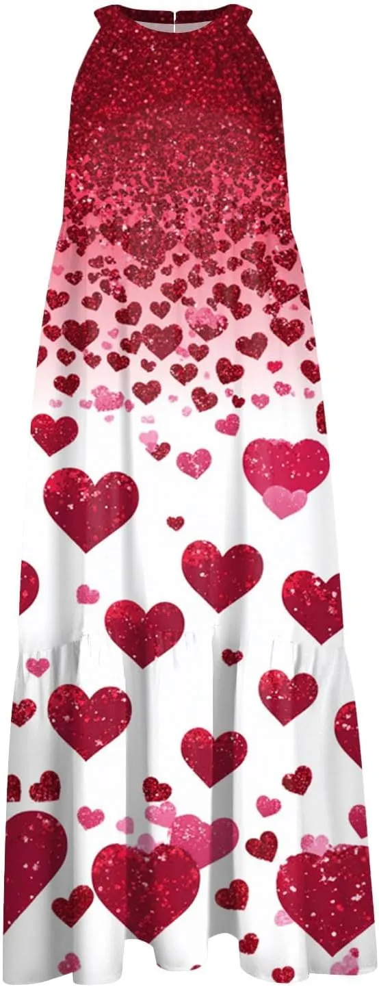 Dresses for Women 2025 Sleeveless Floral Print Tank Dresses Hanging Neck Splicing Midi Dresses Loose Sundresses