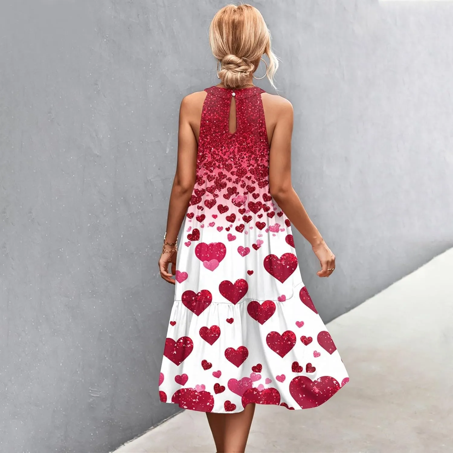 Dresses for Women 2025 Sleeveless Floral Print Tank Dresses Hanging Neck Splicing Midi Dresses Loose Sundresses