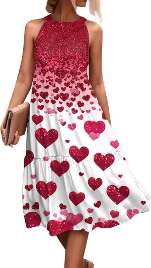 Dresses for Women 2025 Sleeveless Floral Print Tank Dresses Hanging Neck Splicing Midi Dresses Loose Sundresses