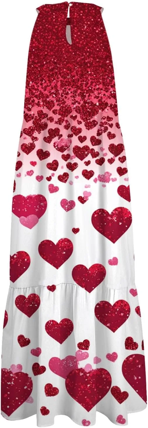 Dresses for Women 2025 Sleeveless Floral Print Tank Dresses Hanging Neck Splicing Midi Dresses Loose Sundresses