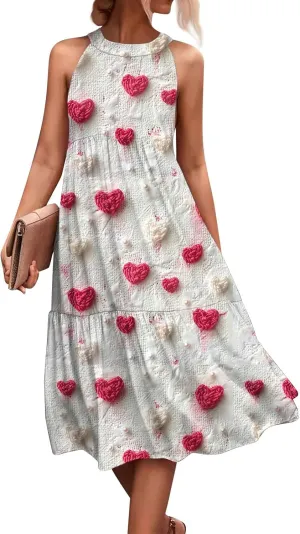 Dresses for Women 2025 Splicing Floral Print Midi Dresses Sleeveless Hanging Neck Sundresses Swing Tank Dresses