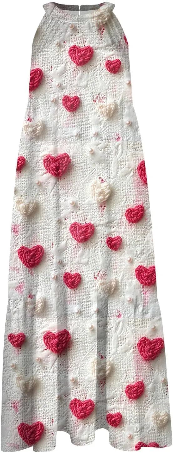 Dresses for Women 2025 Splicing Floral Print Midi Dresses Sleeveless Hanging Neck Sundresses Swing Tank Dresses