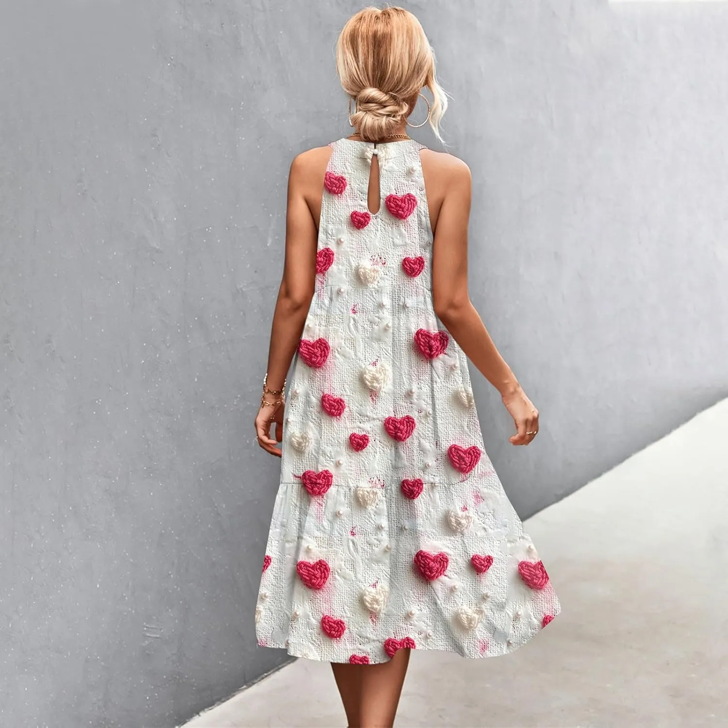 Dresses for Women 2025 Splicing Floral Print Midi Dresses Sleeveless Hanging Neck Sundresses Swing Tank Dresses