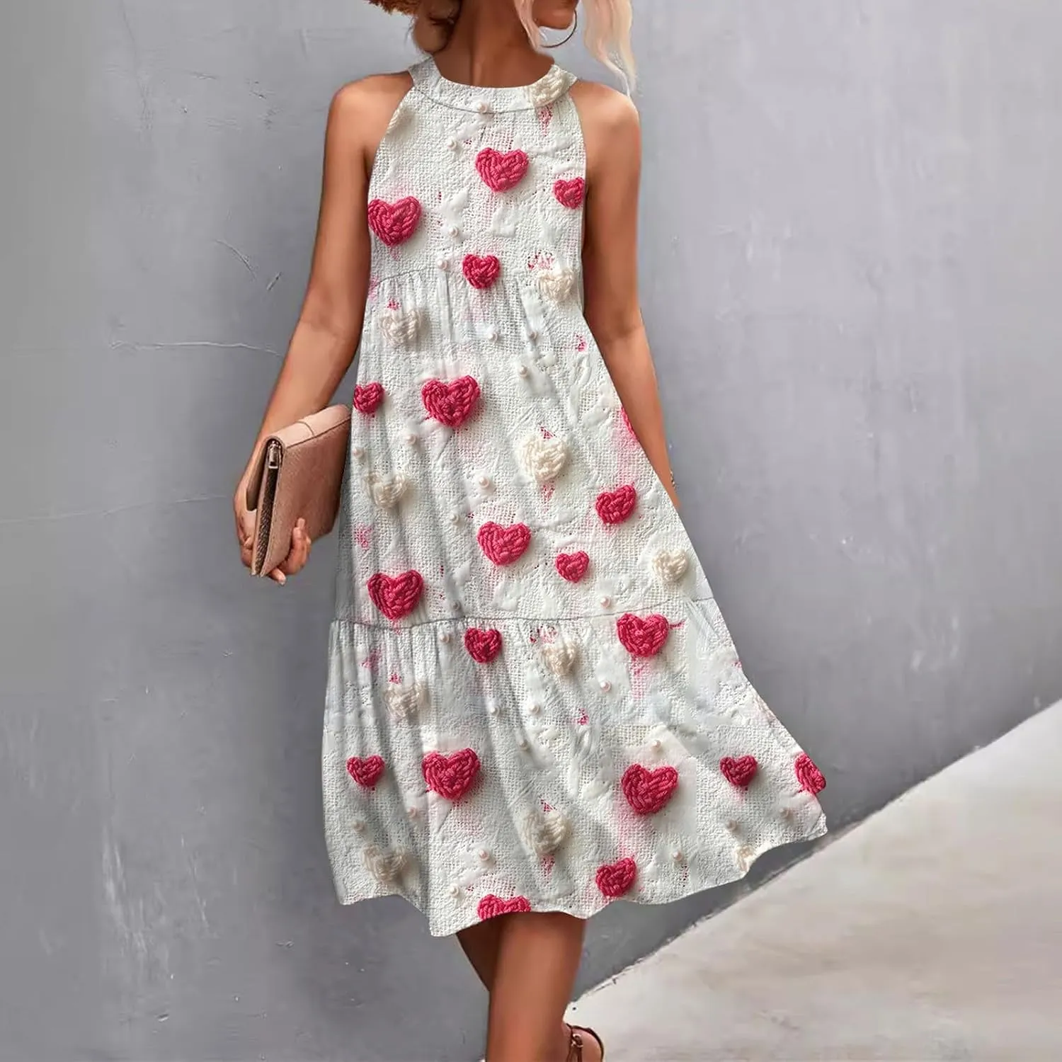 Dresses for Women 2025 Splicing Floral Print Midi Dresses Sleeveless Hanging Neck Sundresses Swing Tank Dresses