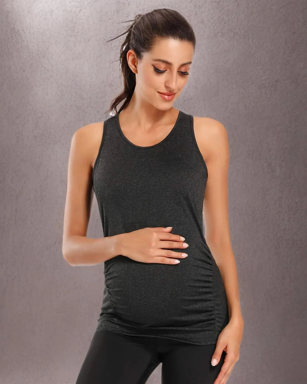 Ecavus Women's Maternity Tank Tops Seamless Racerback Sleeveless Workout Athletic Yoga Tops Pregnancy Shirt