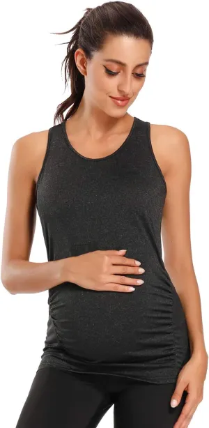 Ecavus Women's Maternity Tank Tops Seamless Racerback Sleeveless Workout Athletic Yoga Tops Pregnancy Shirt