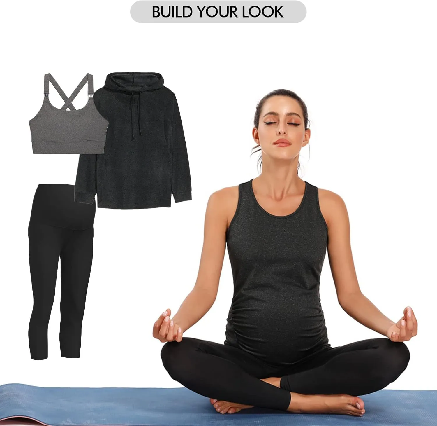 Ecavus Women's Maternity Tank Tops Seamless Racerback Sleeveless Workout Athletic Yoga Tops Pregnancy Shirt