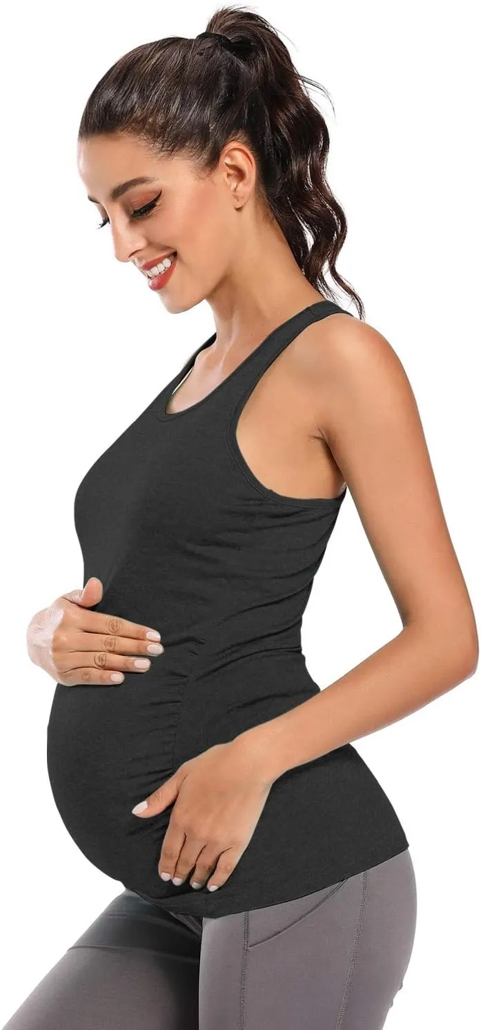 Ecavus Women's Maternity Tank Tops Seamless Racerback Sleeveless Workout Athletic Yoga Tops Pregnancy Shirt