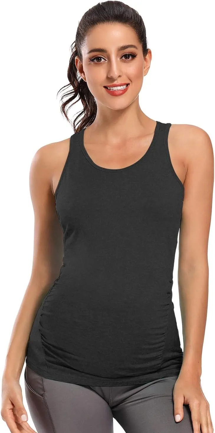 Ecavus Women's Maternity Tank Tops Seamless Racerback Sleeveless Workout Athletic Yoga Tops Pregnancy Shirt