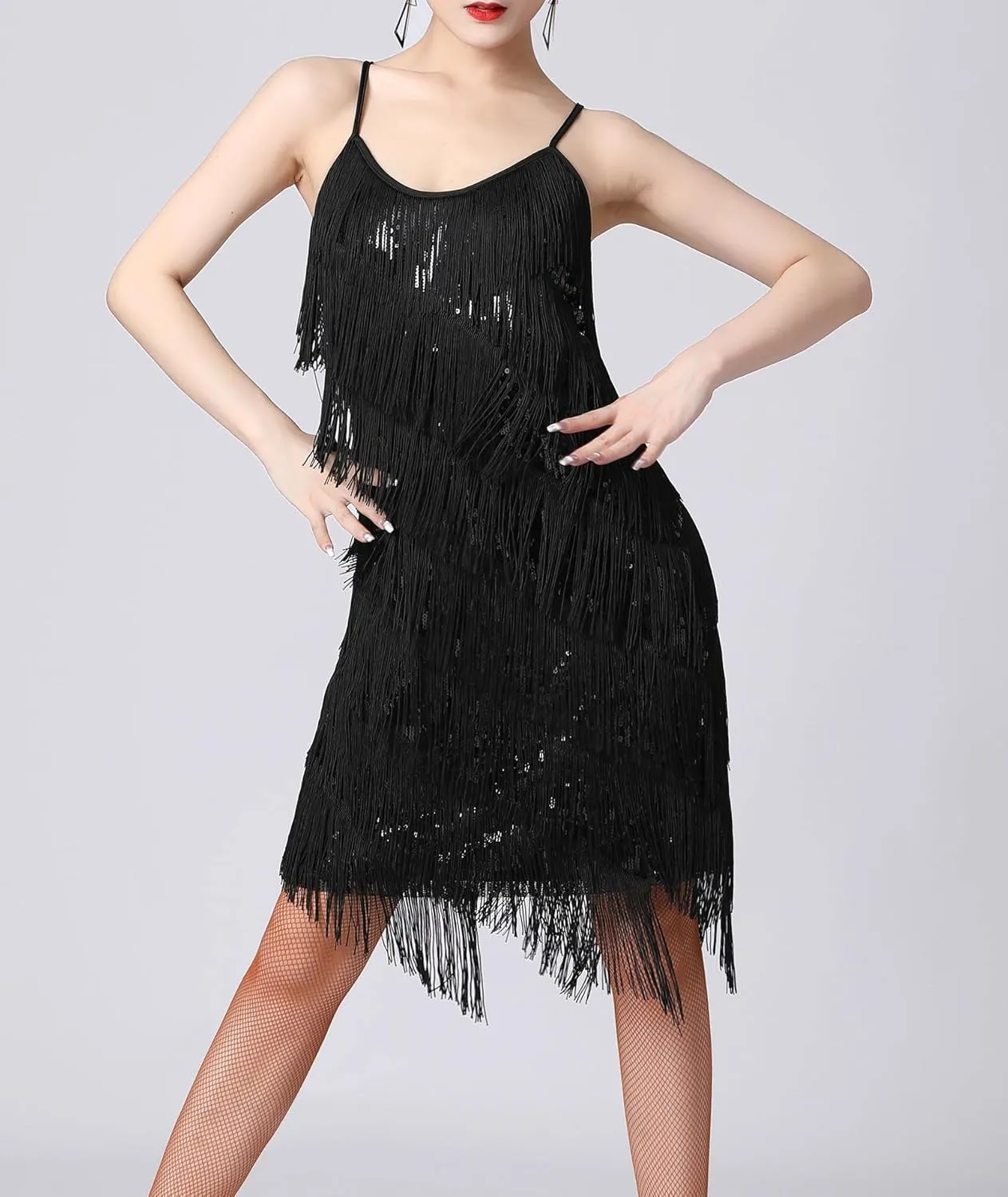 ECDAHICC Womens Dresses Flapper Dresses 20s Gatsby with All-Over Fringe Mini Dresses