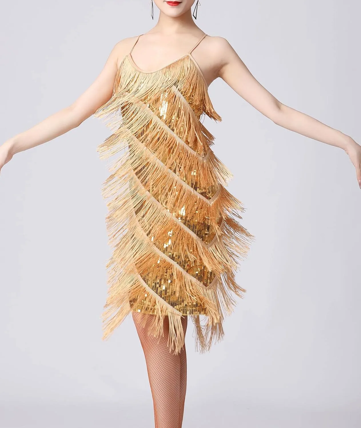 ECDAHICC Womens Dresses Flapper Dresses 20s Gatsby with All-Over Fringe Mini Dresses