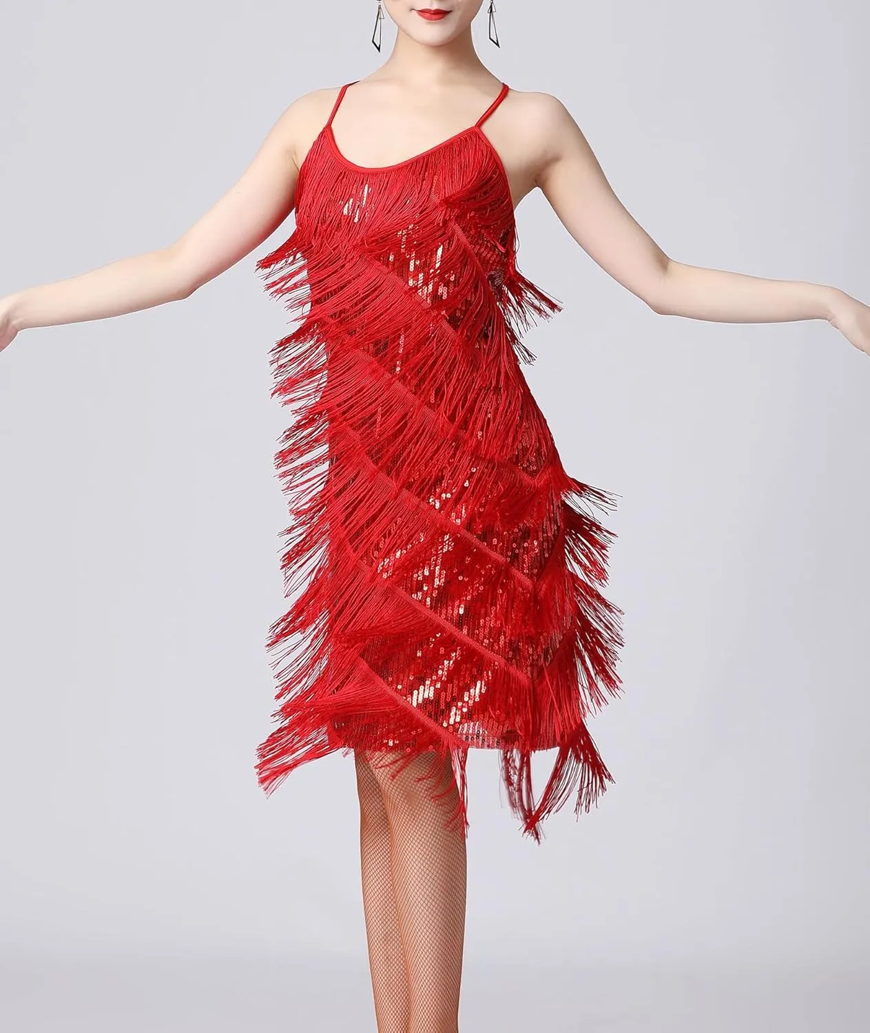 ECDAHICC Womens Dresses Flapper Dresses 20s Gatsby with All-Over Fringe Mini Dresses