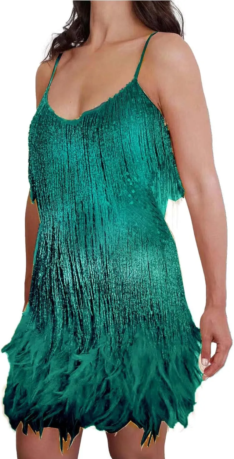 ECDAHICC Womens Dresses Flapper Dresses 20s Gatsby with All-Over Fringe Mini Dresses