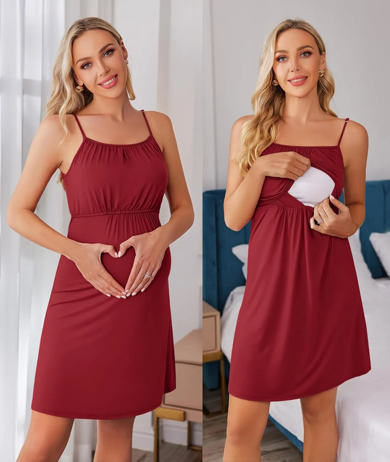 Ekouaer Women's Nursing Nightgown Maternity Dress Breastfeeding Gown Full Slips Sleepwear