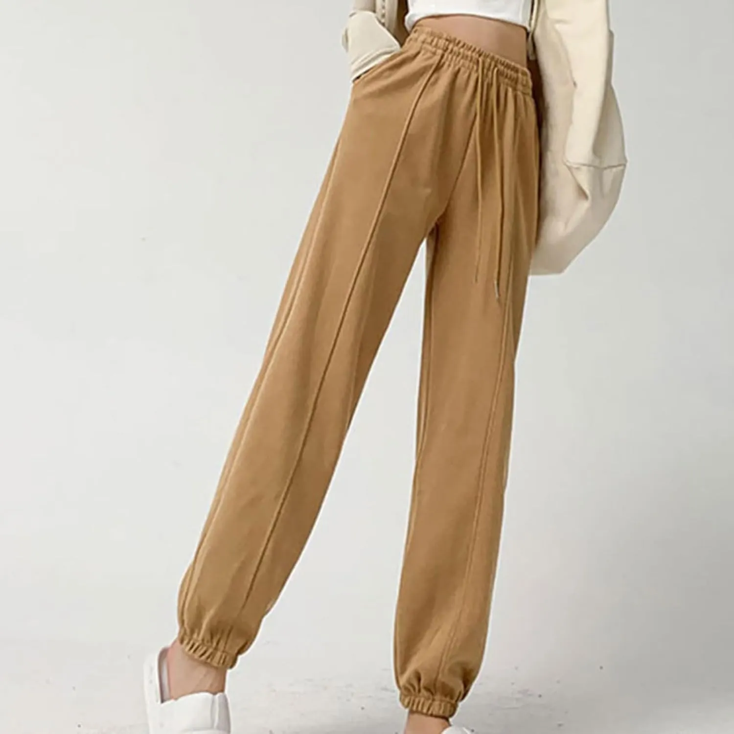 Fleece Sweatpants for Women High Waisted Winter Warm Casual Lounge Jogger Pants with Pockets Cinch Bottom Trousers
