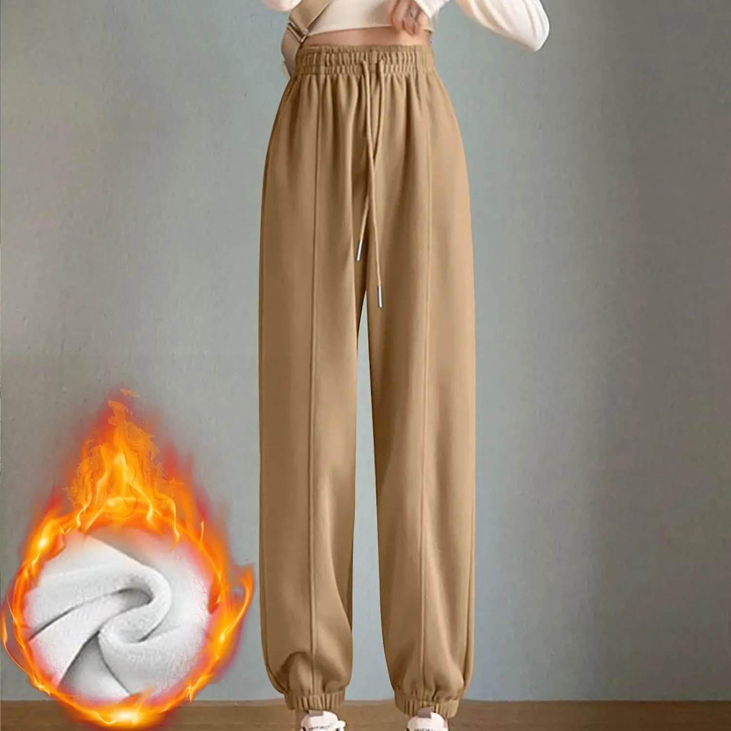 Fleece Sweatpants for Women High Waisted Winter Warm Casual Lounge Jogger Pants with Pockets Cinch Bottom Trousers