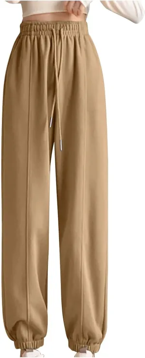 Fleece Sweatpants for Women High Waisted Winter Warm Casual Lounge Jogger Pants with Pockets Cinch Bottom Trousers