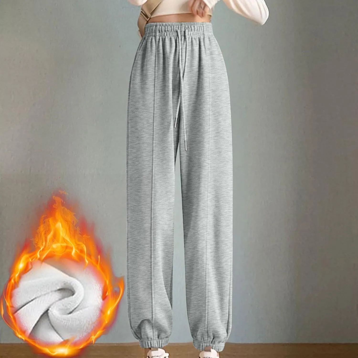 Fleece Sweatpants for Women High Waisted Winter Warm Casual Lounge Jogger Pants with Pockets Cinch Bottom Trousers