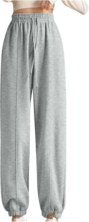 Fleece Sweatpants for Women High Waisted Winter Warm Casual Lounge Jogger Pants with Pockets Cinch Bottom Trousers