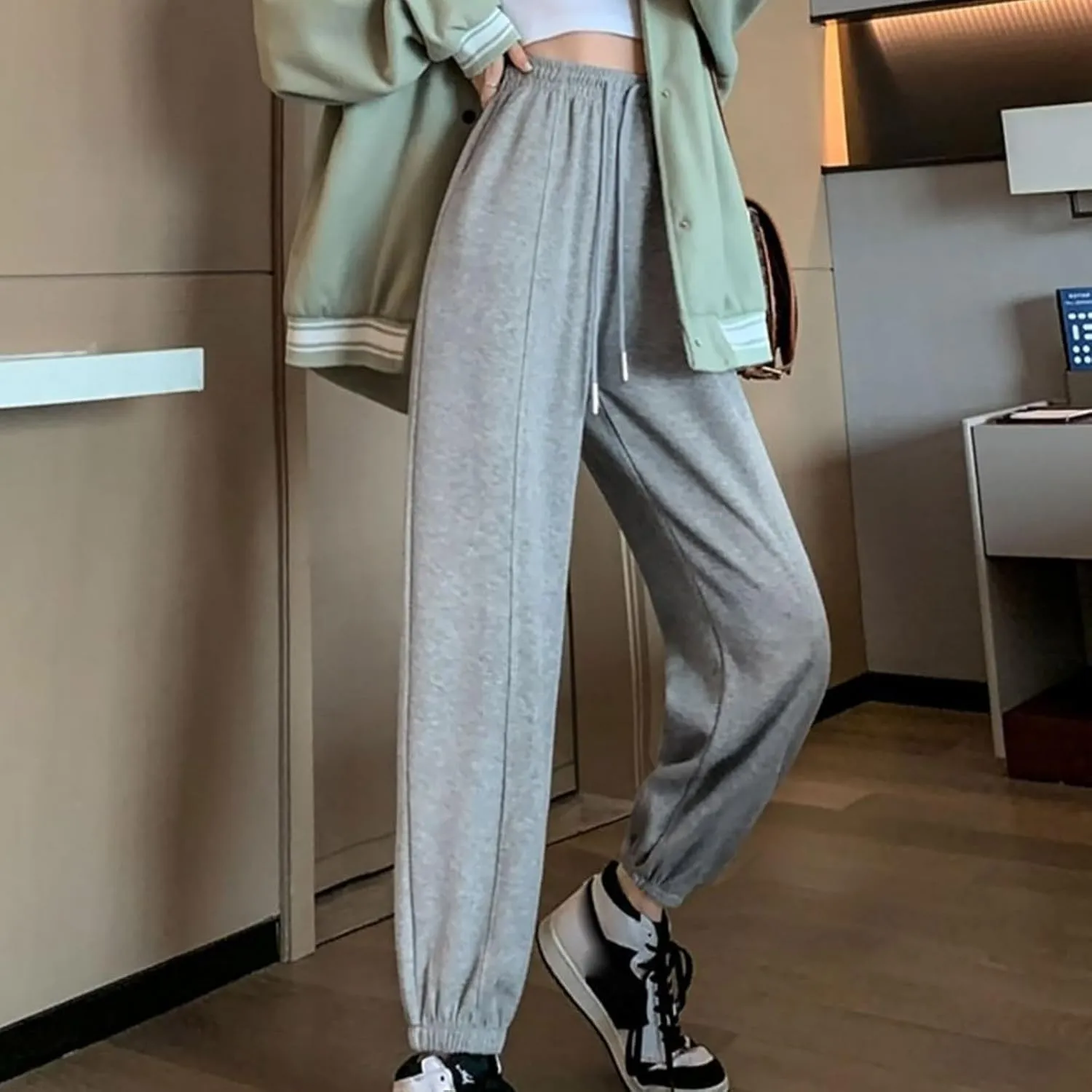 Fleece Sweatpants for Women High Waisted Winter Warm Casual Lounge Jogger Pants with Pockets Cinch Bottom Trousers