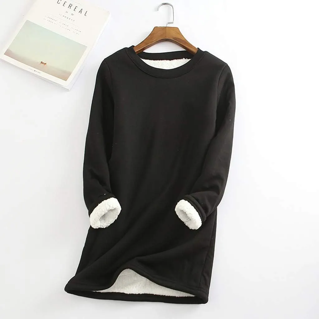 Fleece Sweatshirt for Women Winter Warm Sherpa Lined Fleece Crewneck Pullover Loungewear Tunic Tops