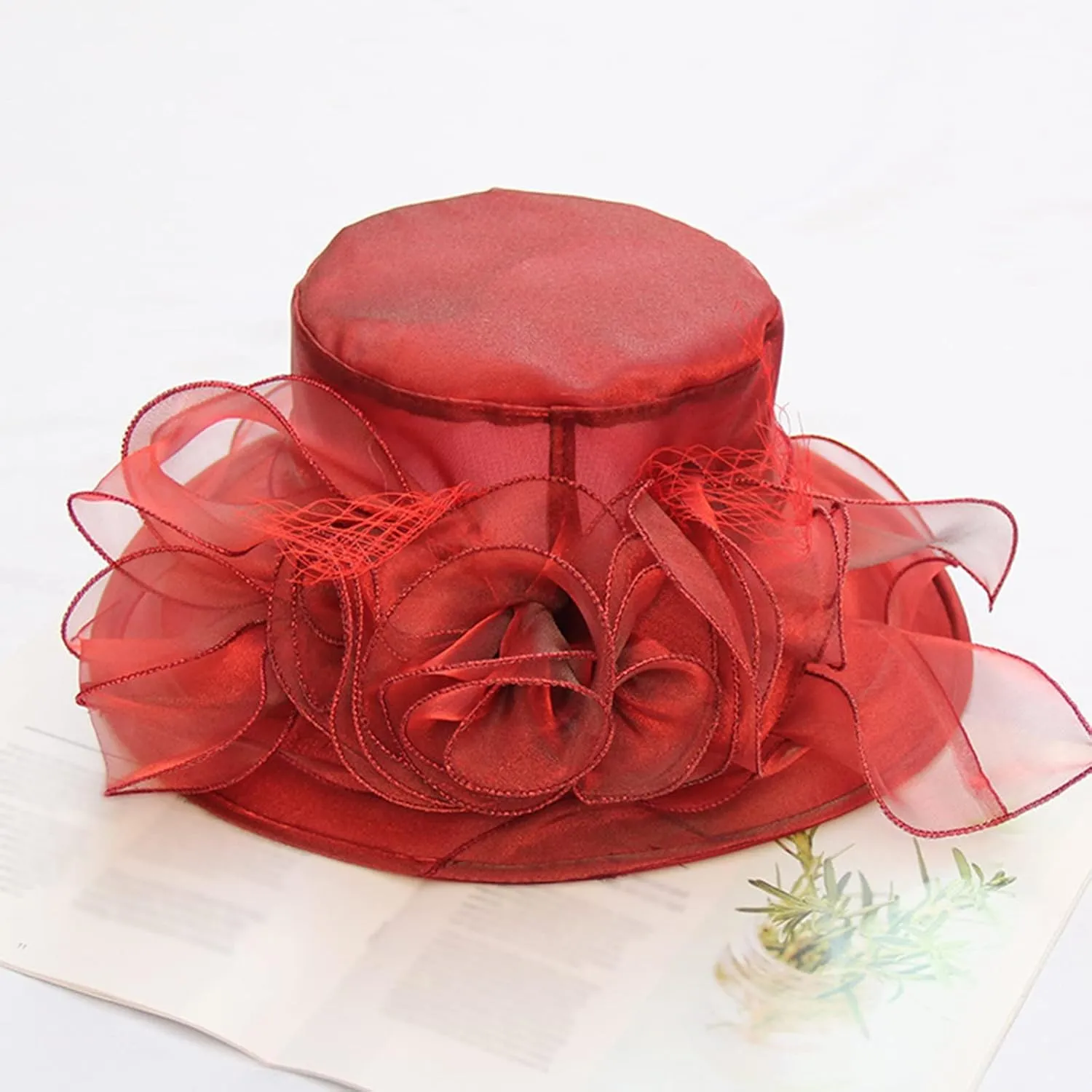 Flower Sun Hats for Women Wide Brim Lace Bucket Hat Summer Beach Seaside Holiday Hat Elegant Wedding Guest Dress Hat