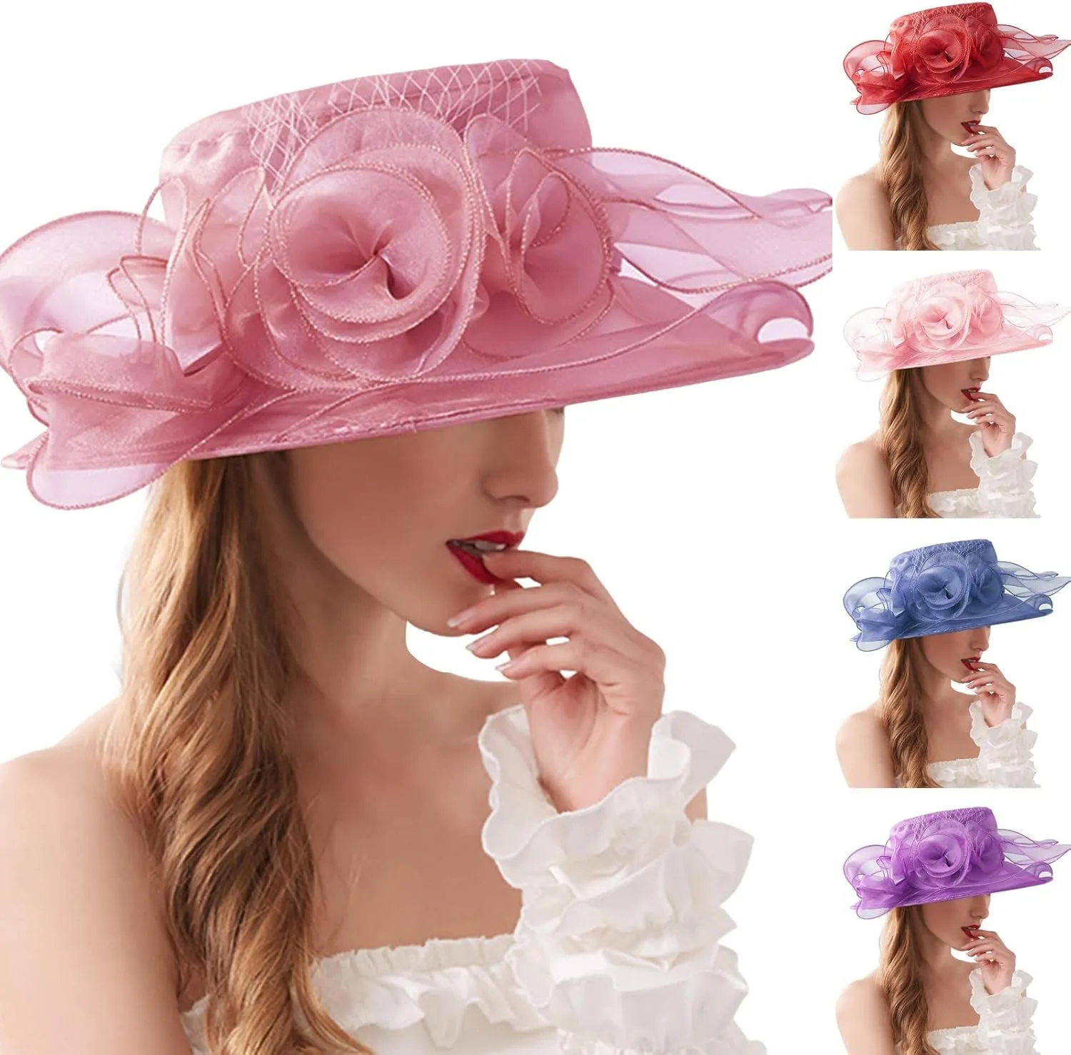 Flower Sun Hats for Women Wide Brim Lace Bucket Hat Summer Beach Seaside Holiday Hat Elegant Wedding Guest Dress Hat