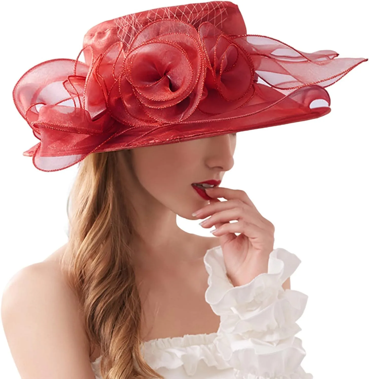 Flower Sun Hats for Women Wide Brim Lace Bucket Hat Summer Beach Seaside Holiday Hat Elegant Wedding Guest Dress Hat
