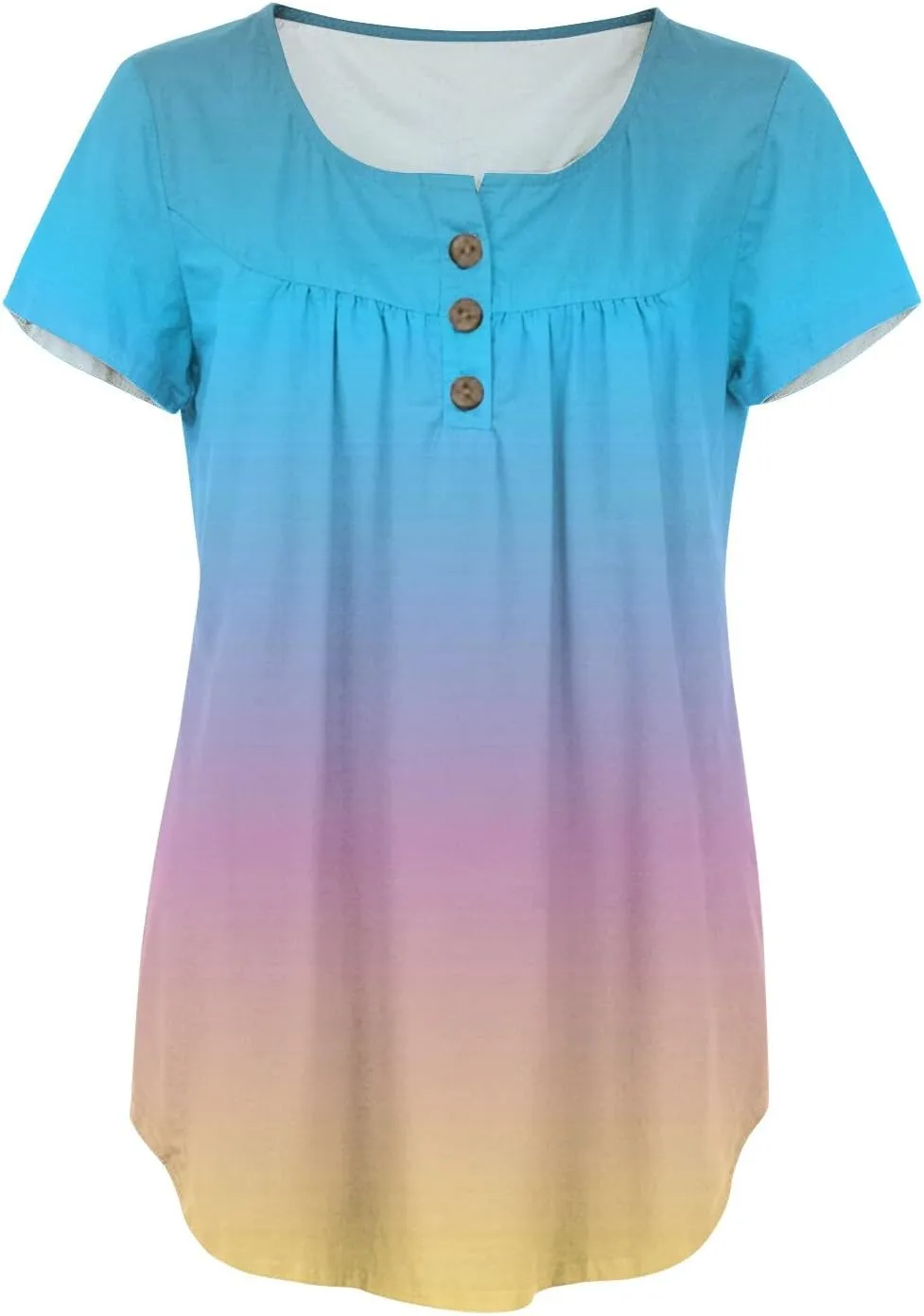 FQZWONG Summer Tops for Women 2025 Plus Size Short Sleeve Shirts Loose Casual Ladies Crew Neck Button Down Boho Blouses