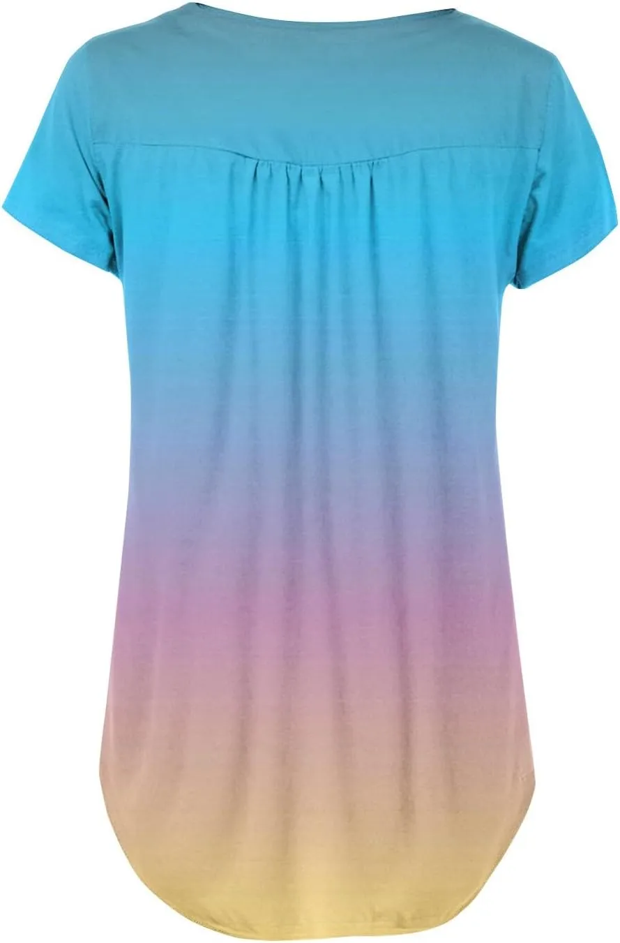 FQZWONG Summer Tops for Women 2025 Plus Size Short Sleeve Shirts Loose Casual Ladies Crew Neck Button Down Boho Blouses
