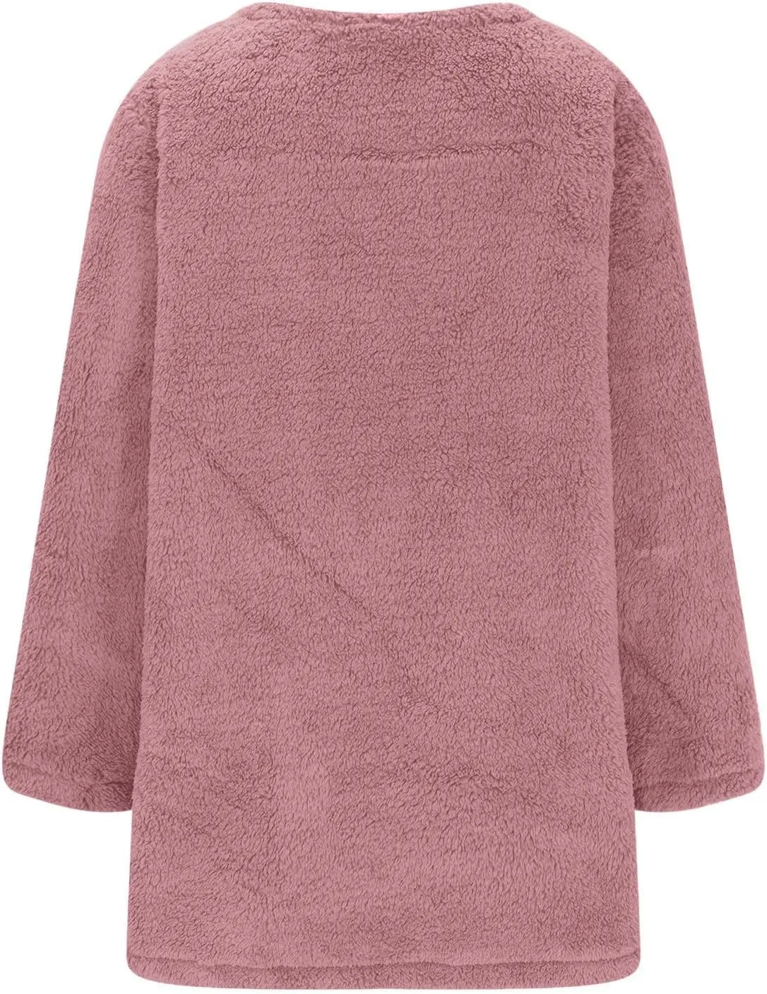 Fuzzy Fleece Pullover Women Sherpa Lined Crewneck Sweatshirts 2024 Trendy Winter Warm Faux Fur Loungewear with Pockets