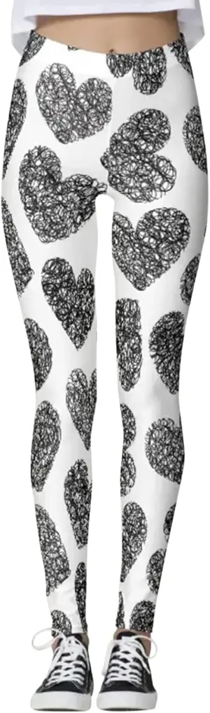 Gifts Love Heart Pattern Print Leggings for Women Valentines Womens Leggings Plus Size Heart High Waisted Leggings Women Heart Women's Leggings Compression Love Heart Pattern Leggings High Waist