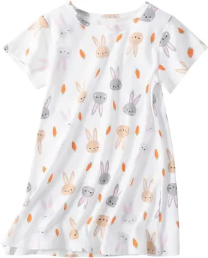 Girl's Cotton Nightgowns Short Sleeve Princess Sleep Shirts Comfy Nightdress Sleepwear