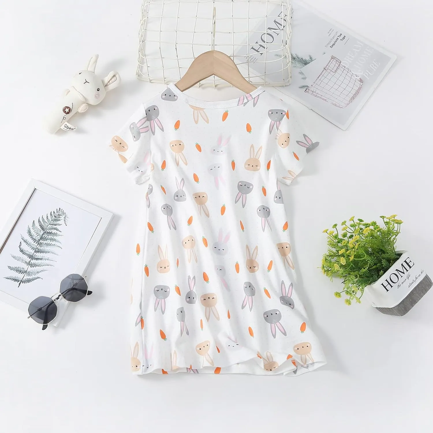 Girl's Cotton Nightgowns Short Sleeve Princess Sleep Shirts Comfy Nightdress Sleepwear