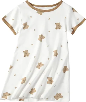 Girls Cotton Nightgowns Short Sleeve Sleep Shirt Princess Nightdress