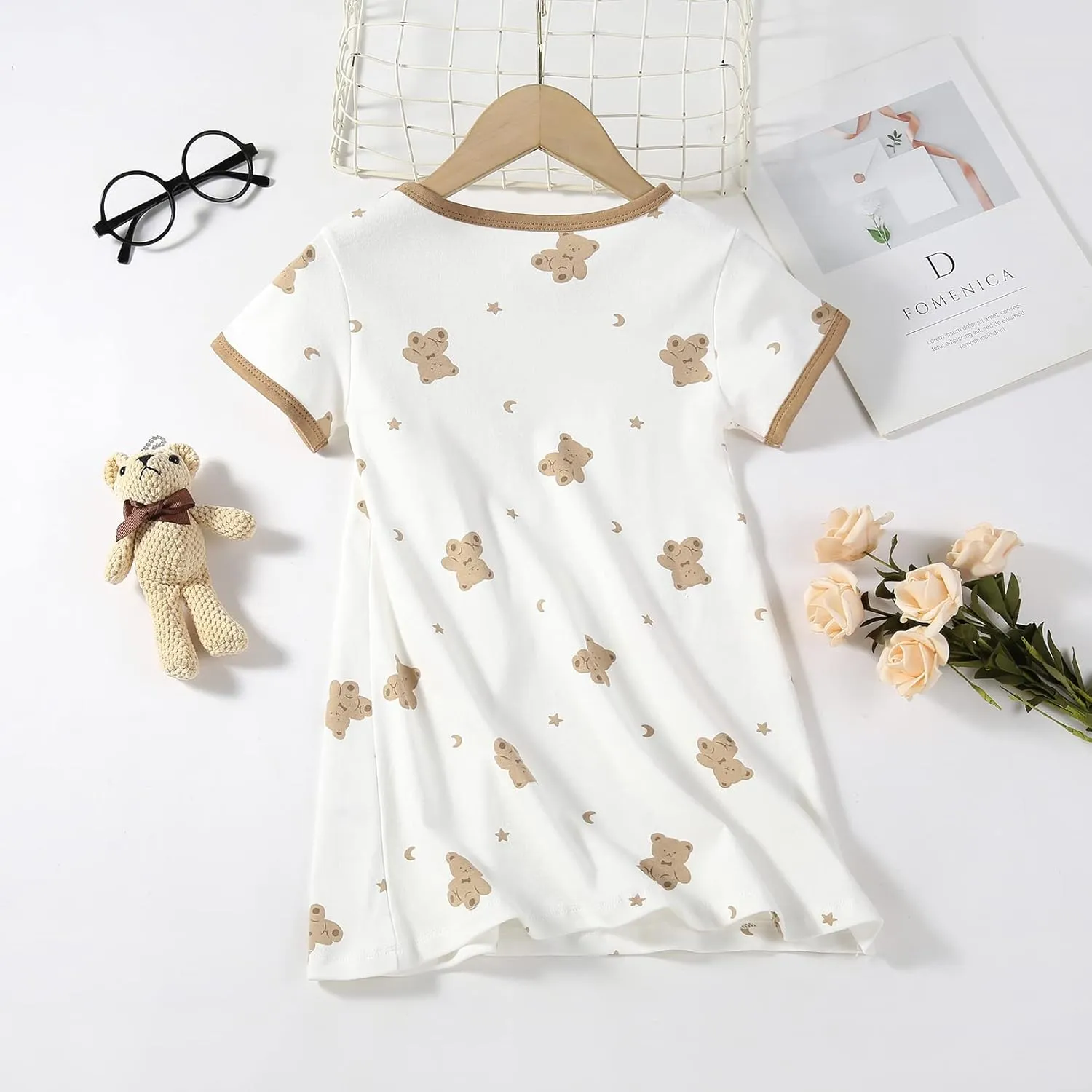 Girls Cotton Nightgowns Short Sleeve Sleep Shirt Princess Nightdress