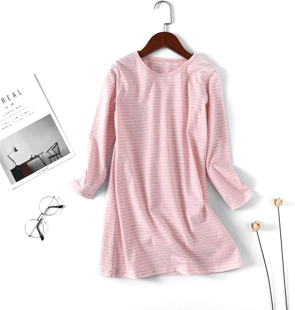 Girl's Stripes Nightgowns Cotton Sleep Shirts Sleepwear Princess Nightdress