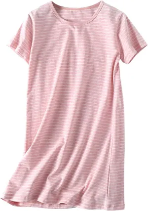 Girl's Stripes Nightgowns Cotton Sleep Shirts Sleepwear Princess Nightdress