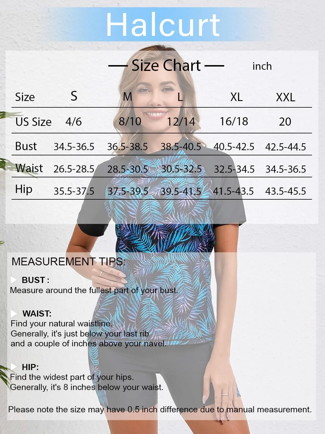 Halcurt Women's Two Piece Rash Guard Swim Shirts Built in Bra Swimsuit with Boyshorts with Pockets