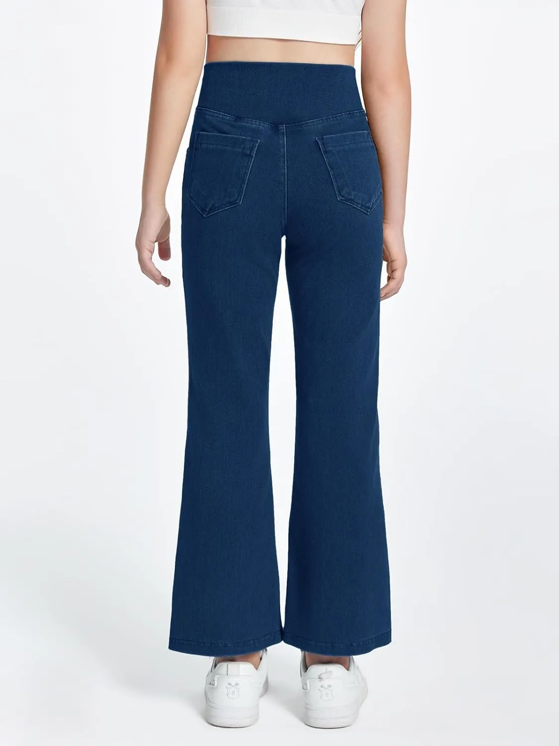 Haloumoning Girls Crossover Flare Jeans Stretchy Bootcut Yoga Pants Bell Bottoms with Pockets