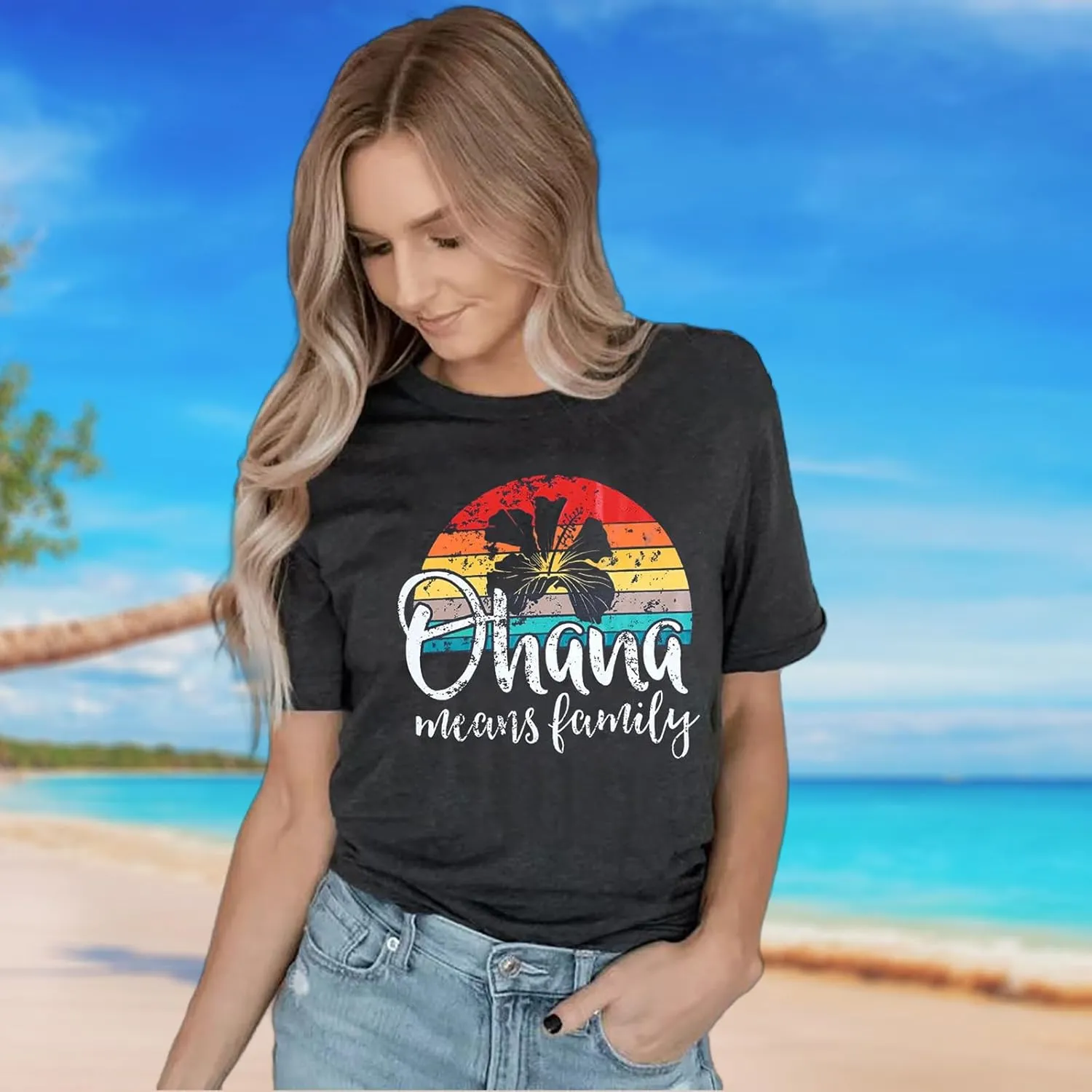 Hawaiian Shirts for Women Palm Trees Beach Graphic Tee Tops Summer Vacation Short Sleeve Tshirt Tops