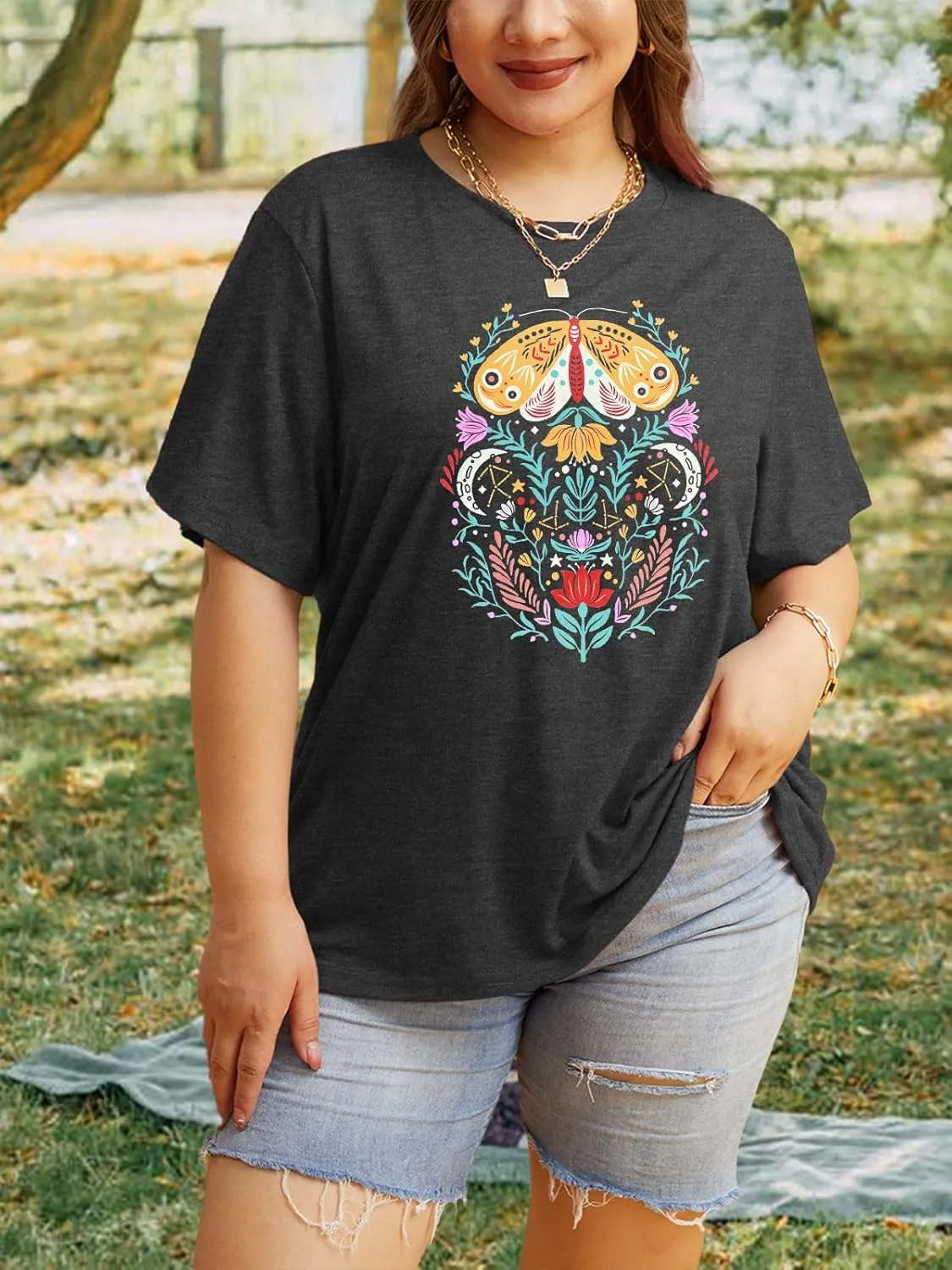 HDLTE Women Plus Size Tops Casual Short Sleeve Graphic Tee Shirts Oversized Tee Tops