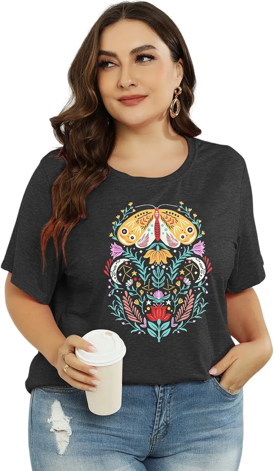 HDLTE Women Plus Size Tops Casual Short Sleeve Graphic Tee Shirts Oversized Tee Tops